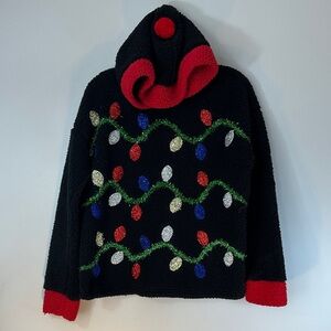 Festive Black long Sleeve Top with Colorful Lights size M